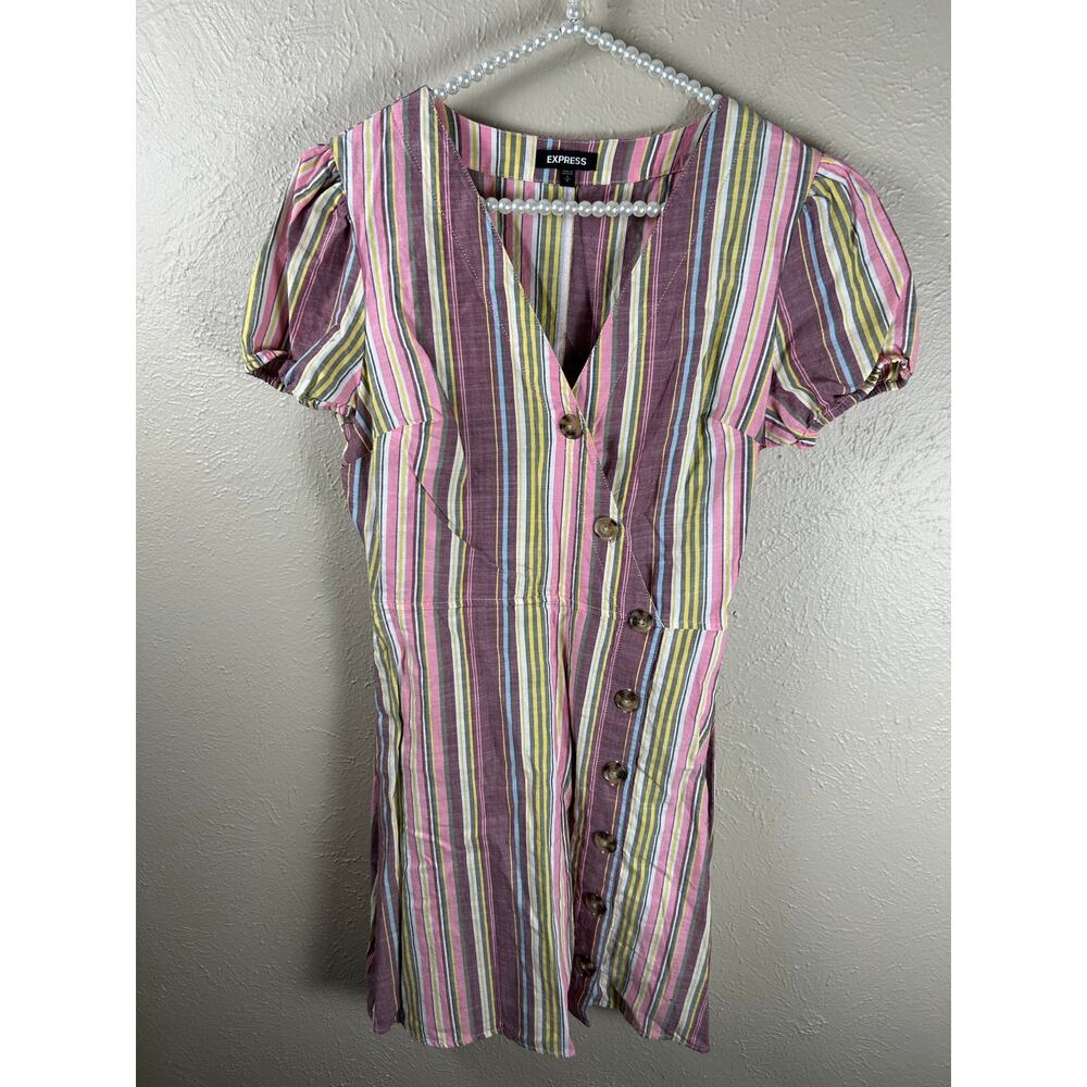 Express Size Small Dress Lightweight Cotton Preppy Spring Colorful Stripe Summer - Picture 5 of 9